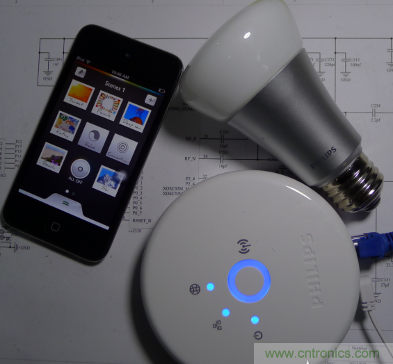 三個(gè)組合（控制盒、Hue 燈泡、iOS 的 APP）