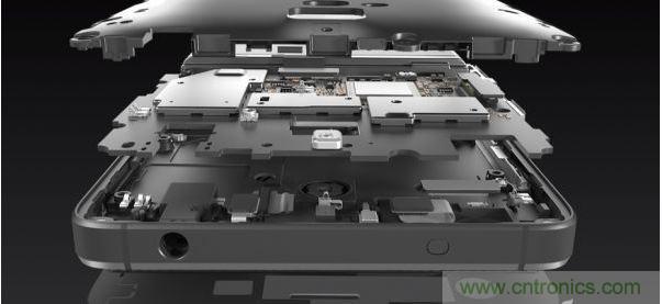 手機(jī)的內(nèi)部結(jié)構(gòu)，其中決定手機(jī)堅(jiān)固程度的部分就是邊框與骨架