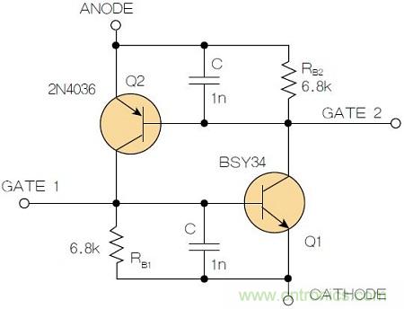 圖2：增加兩個電容值為1nF的SMD陶瓷電容器后，可以在ΔV達到10V的情況下防止導通。