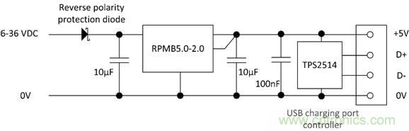 使用RECOM DC/DC轉(zhuǎn)換器作為USB充電器 使用RECOM DC/DC轉(zhuǎn)換器作為USB充電器