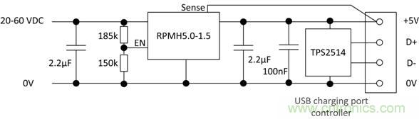 使用RECOM DC/DC轉(zhuǎn)換器作為USB充電器 使用RECOM DC/DC轉(zhuǎn)換器作為USB充電器