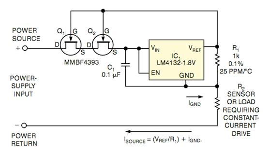 JFET 共源共柵提高了電流源性能 JFET 共源共柵提高了電流源性能