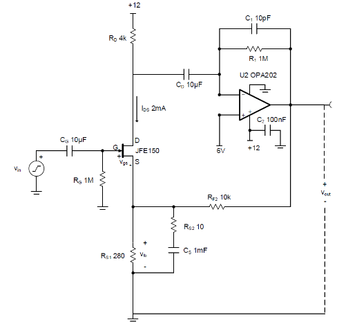 如何使用分立式 JFET 放大低噪聲電路中的小信號？