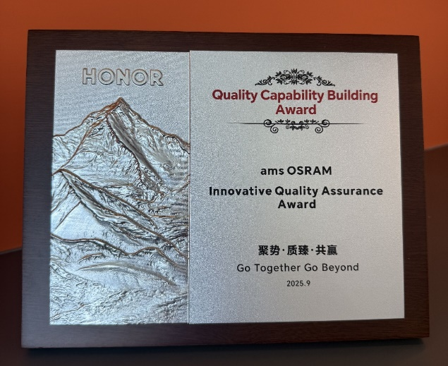 光學(xué)傳感再獲認可，艾邁斯歐司朗榮耀本年度唯一獲獎傳感器供應(yīng)商