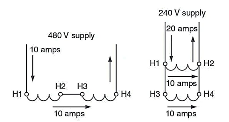 具有雙電壓額定值的變壓器配置 具有雙電壓額定值的變壓器配置